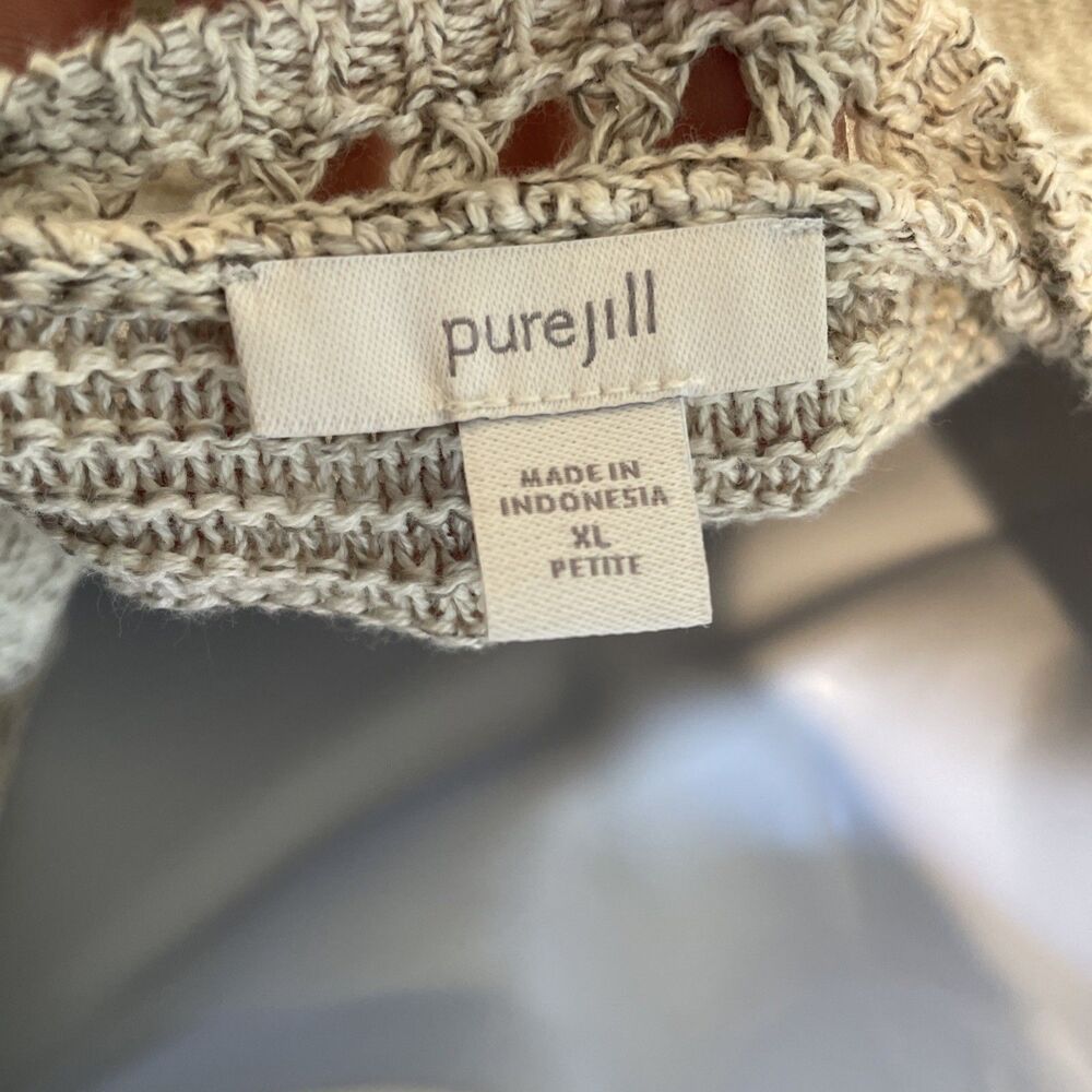 J Jill Purejill Boat Neck 3/4 Sleeve Pullover Sweater XL Beige Tan Cotton Shawl - Picture 6 of 7